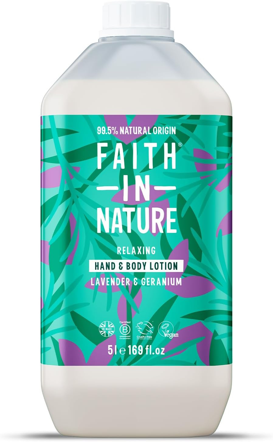 Faith In Nature Natural Lavender & Geranium Hand & Body Lotion, Relaxing, Vegan & Cruelty Free, No SLS or Parabens, 5L Refill Pack