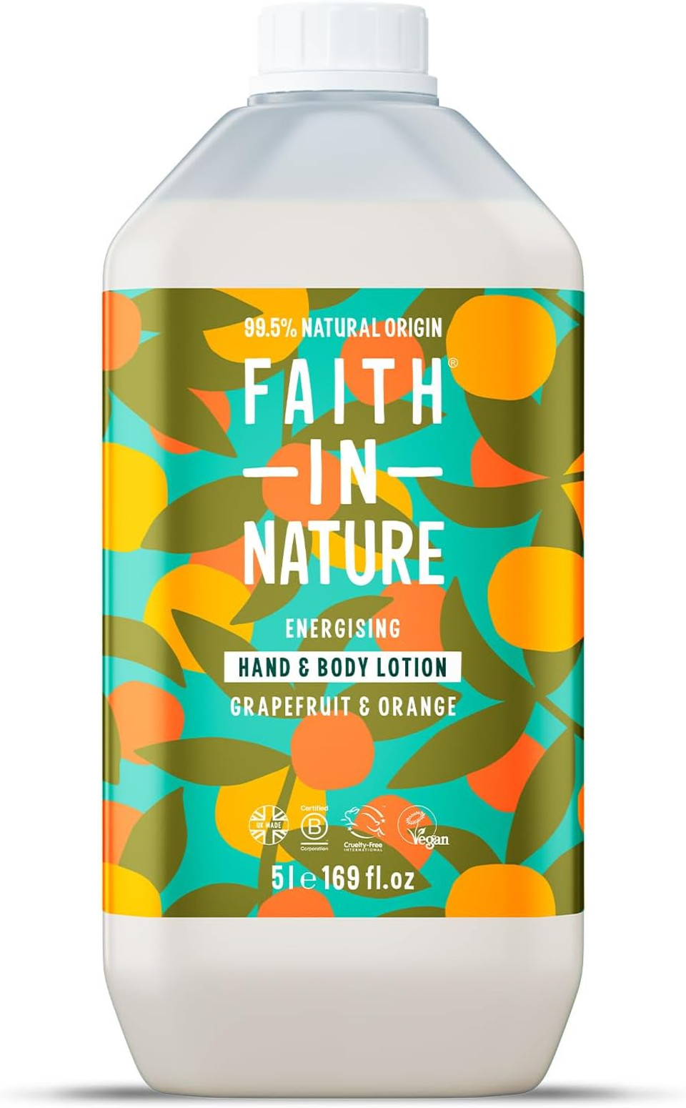 Faith In Nature Natural Grapefruit & Orange Hand & Body Lotion, Energising, Vegan & Cruelty Free, No SLS or Parabens, 5L Refill Pack Faith In Nature Natural Grapefruit & Orange Hand & Body Lotion, Energising, Vegan & Cruelty Free, No SLS or Parabens, 5L Refill Pack