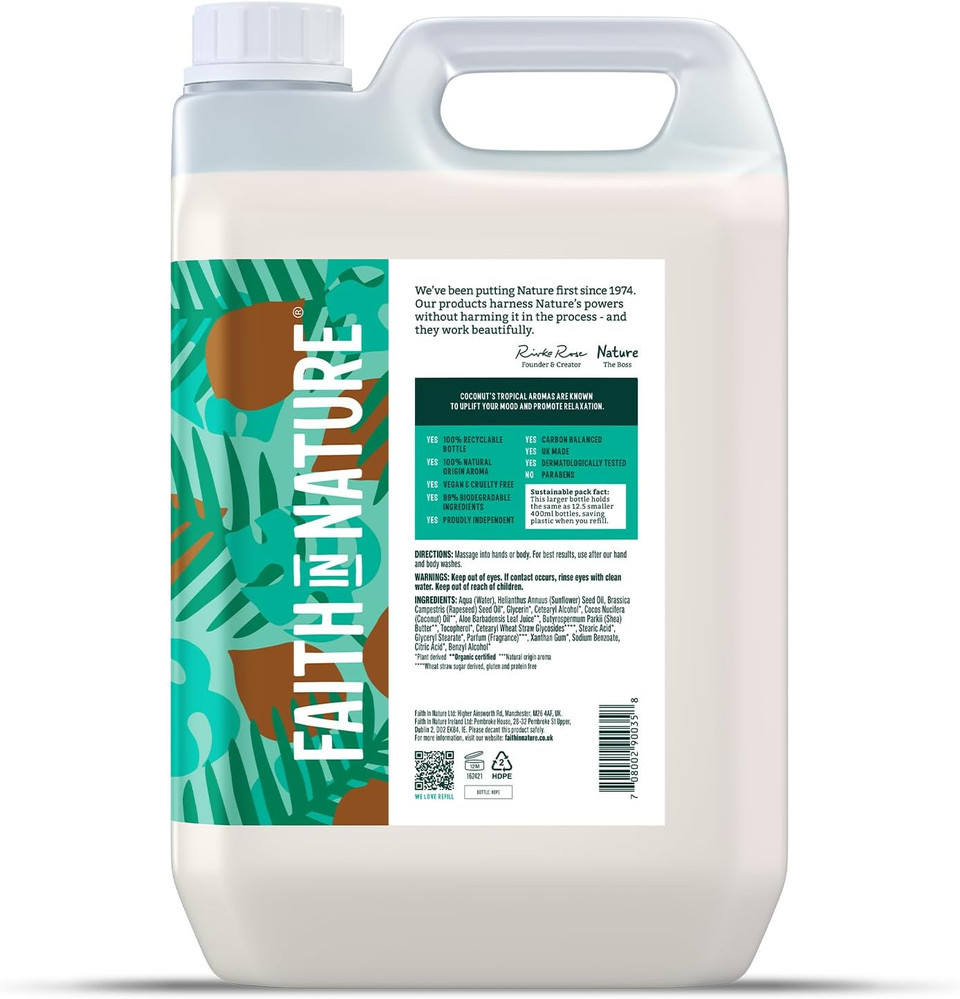 Faith In Nature Natural Grapefruit & Orange Hand & Body Lotion, Energising, Vegan & Cruelty Free, No SLS or Parabens, 5L Refill Pack Faith In Nature Natural Grapefruit & Orange Hand & Body Lotion, Energising, Vegan & Cruelty Free, No SLS or Parabens, 5L Refill Pack