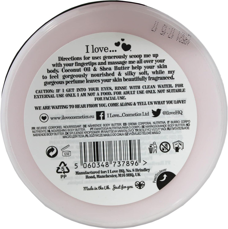 I Love Originals Pink Marshmallow Body Butter Made with 87% Naturally Derived Ingredients Including Shea Butter and Coconut Oil For Soft and Hydrated Skin Vegan Friendly 200ml