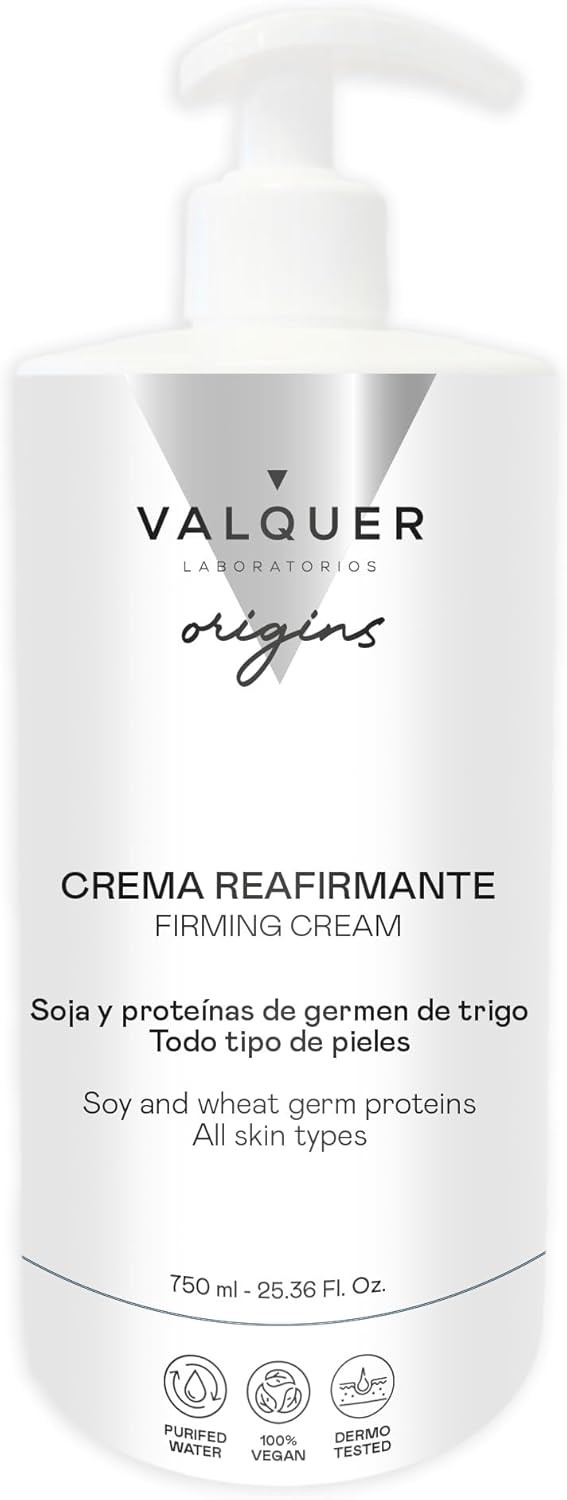 Valquer Firming Body Cream for Abdomen, Chest and Thighs with Soy, Collagen and Elastin. Toning, Moisturising and Nourishing Lifting Effect. Natural Ingredients. 500 ml