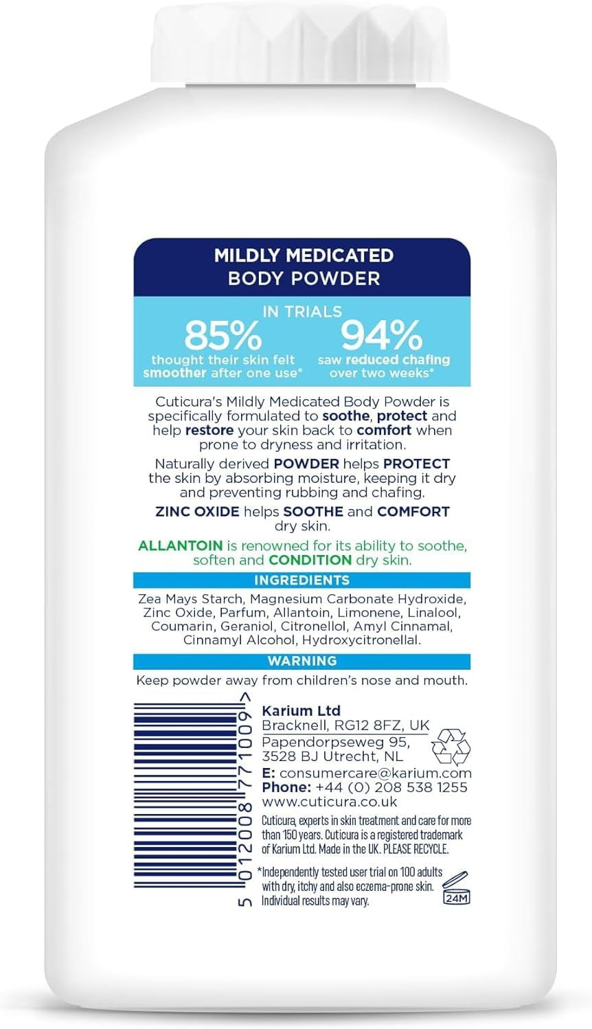 CUTICURA Mildly Medicated Body Powder 150g, Many Uses Personal Hygiene, Sweat Control, Chafing & Friction Prevention, Itching Relief (Pack of 2)