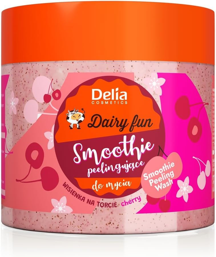 Delia Cosmetics - Dairy Fun - Body Peeling Smoothie - Washes & Refreshes - Exfoliates & Smoothes - Moisturizes, Nourishes, Firms - Intense Scent of Raspberry - Natural Extracts - Body Scrub - 350g