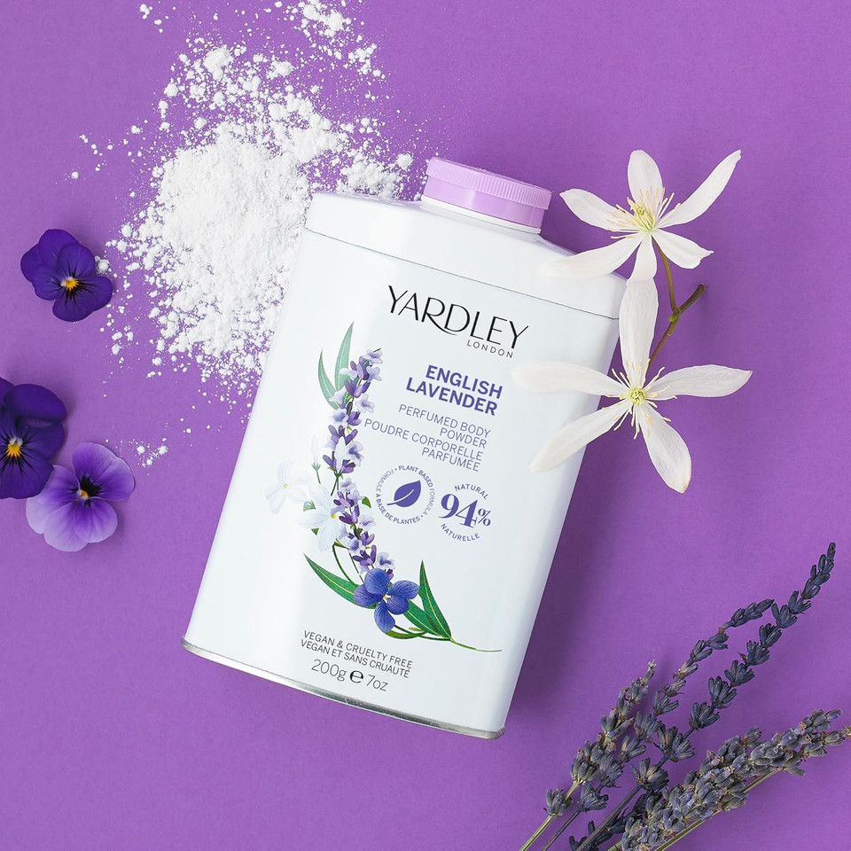 Yardley London English Lavender Perfumed Body Powder, Talcum Powder for Women to Help with Odor Control and Chafing, English Lavender Dusting Powder 200g