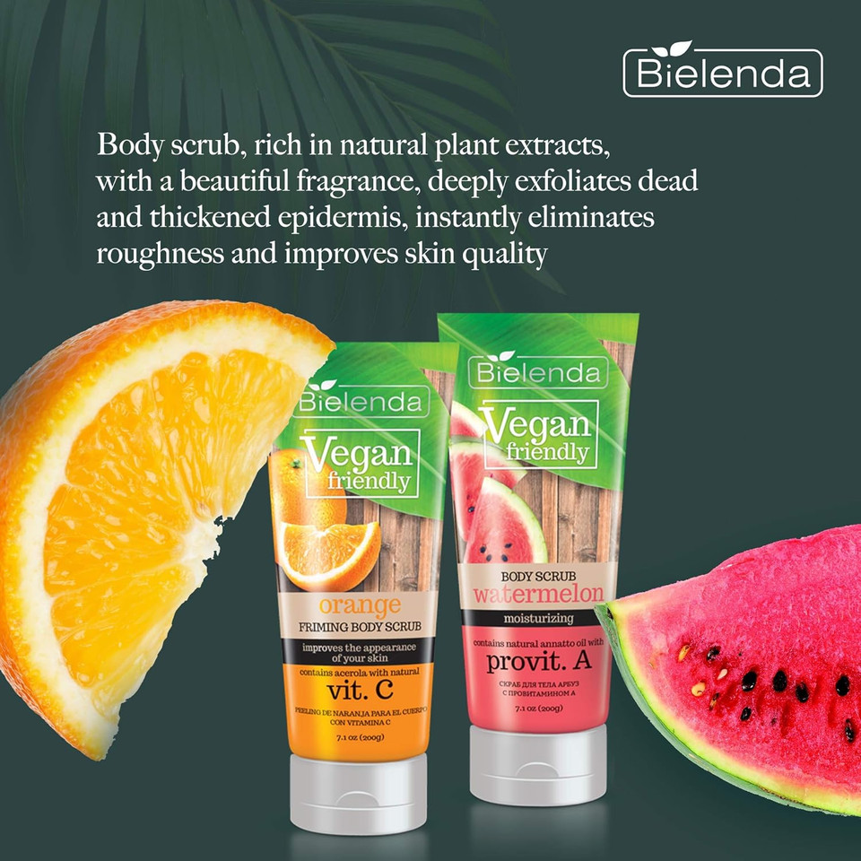 Bielenda Vegan Friendly - Peels Very Effectively, Gently Exfoliate Rough, Thickened Dead Skin, Cleanse, Restore Its Smoothness And Softness - Vegan Friendly Watermelon Body Scrub - 200 g