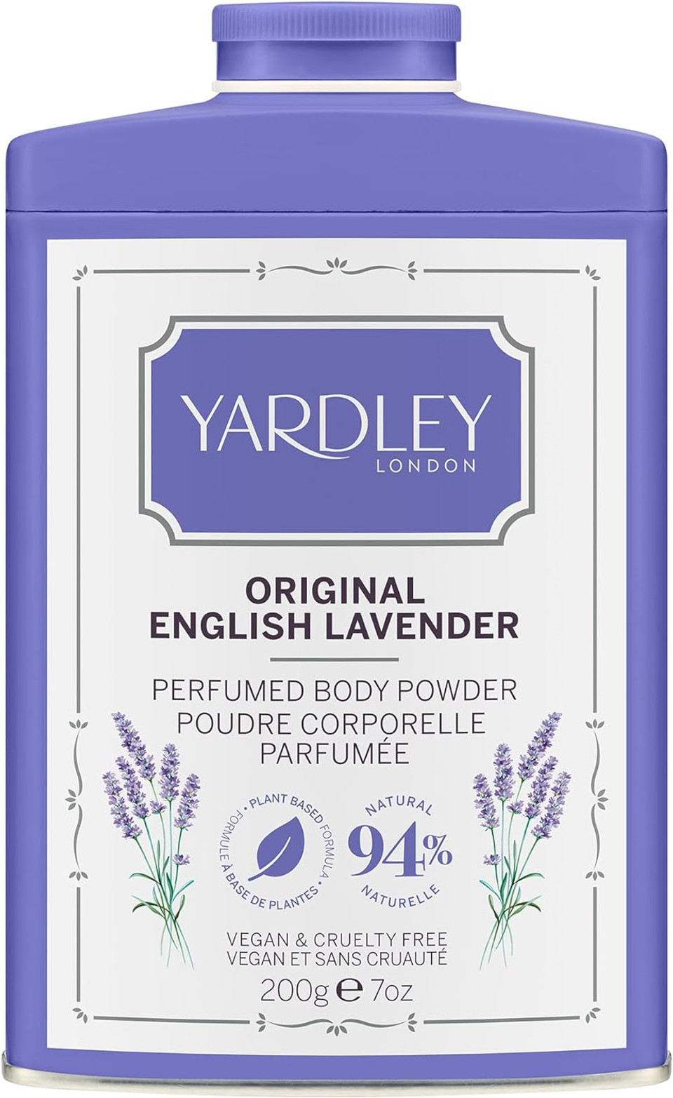 Yardley London original English lavender perfumed body powder, talcum powder for women to help with odor control and chafing, original English lavender dusting powder 200g