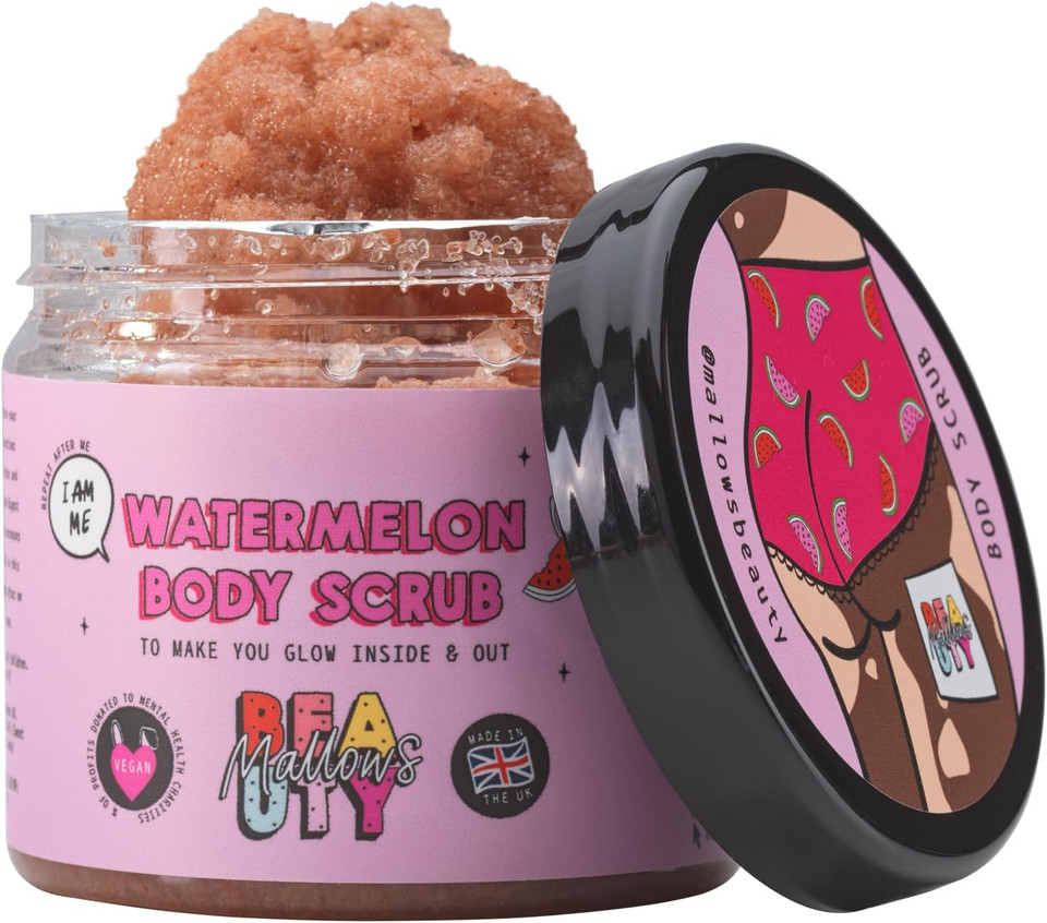 Mallows Beauty Watermelon Pink Himalayan Body Scrub, Exfoliating and Moisturizing, Prevents Strawberry Legs, Vegan, 250g