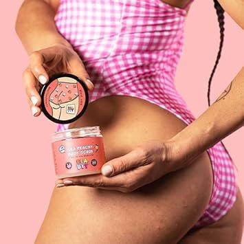 Mallows Beauty AHA Peachy Body Scrub, with Glycolic Acid, Exfoliating Suagr Body Scrub, Hydrates and Nourishes, Prevents Strawberry Legs, Vegan and Handmade in the UK, 180g
