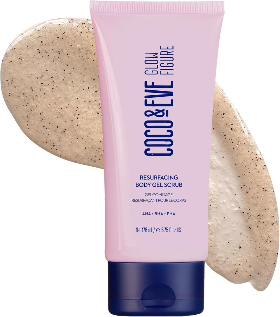 Coco & Eve Resurfacing Body Gel Scrub - Exfoliating Scrub with AHA, BHA for Smoothing, Brightening and Pre-Tan Prep. Improves Dry, Textured Skin, Uneven Tone. Suitable for Sensitive Skin. (170 ml)