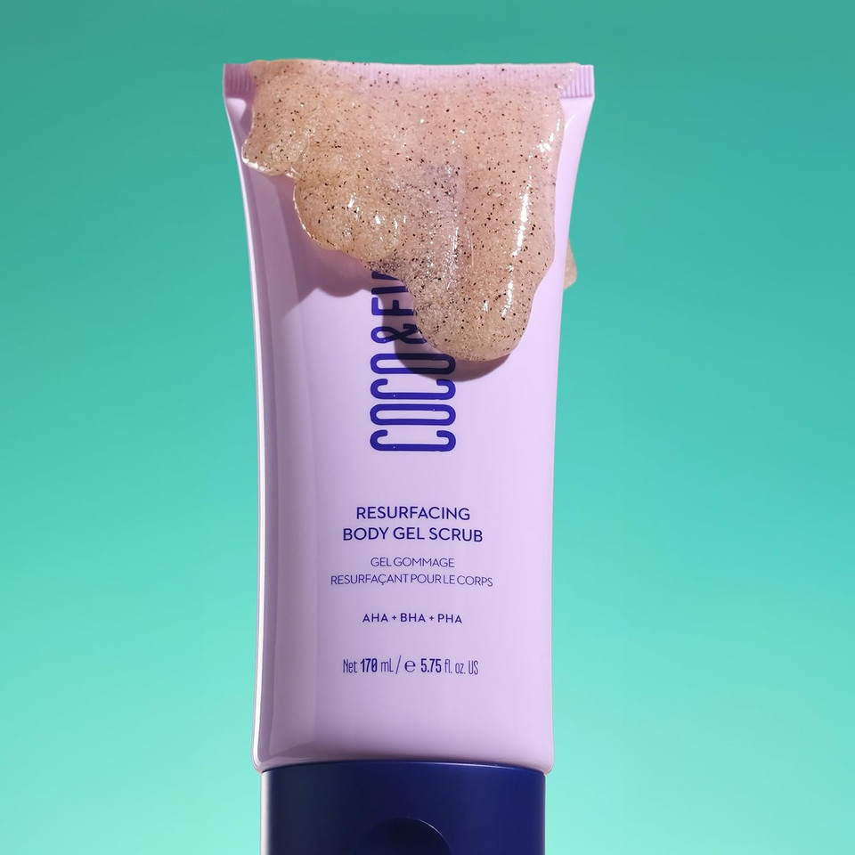 Coco & Eve Resurfacing Body Gel Scrub - Exfoliating Scrub with AHA, BHA for Smoothing, Brightening and Pre-Tan Prep. Improves Dry, Textured Skin, Uneven Tone. Suitable for Sensitive Skin. (170 ml)