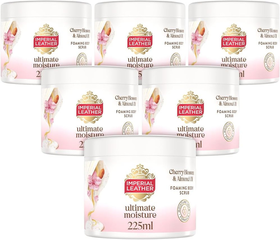 Imperial Leather Ultimate Moisture Vanilla & White Orchid Foaming Exfoliating Body Scrub, Ultra Rich Lather, Suitable for Sensitive Skin, Vegan & Cruelty Free (225ml), Multipack 6 x 225ml