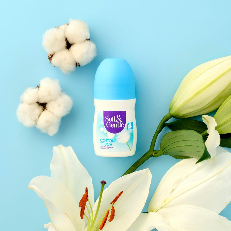 SOFT & GENTLE Cotton Touch Womans Anti-Perspirant Deodorant Roll-on 50ml, 48h Sweat & Odour Protection, Alcohol Free, Gentle on Skin, Floral Scent, Long-Lasting Fragrance, No White Marks