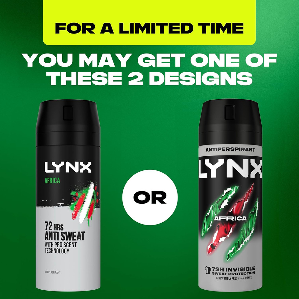Lynx Africa Antiperspirant Deodorant Spray 72-hour protection against odour and wetness no-fuss aerosol for all-day freshness 150 ml