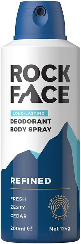 Rock Face Men's Body Spray - Refined Fragrance Body Spray Deodorant for Men, 200ml, Sandalwood & Cedar Scent, Long Lasting