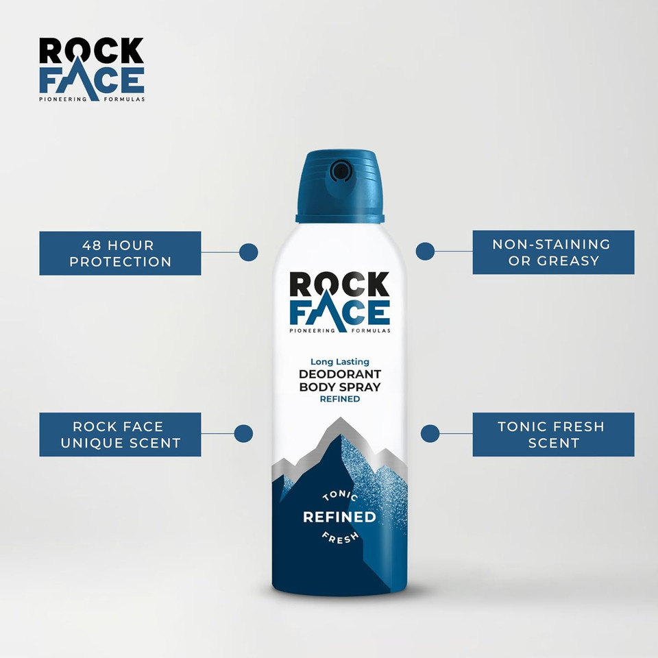 Rock Face Men's Body Spray - Refined Fragrance Body Spray Deodorant for Men, 200ml, Sandalwood & Cedar Scent, Long Lasting