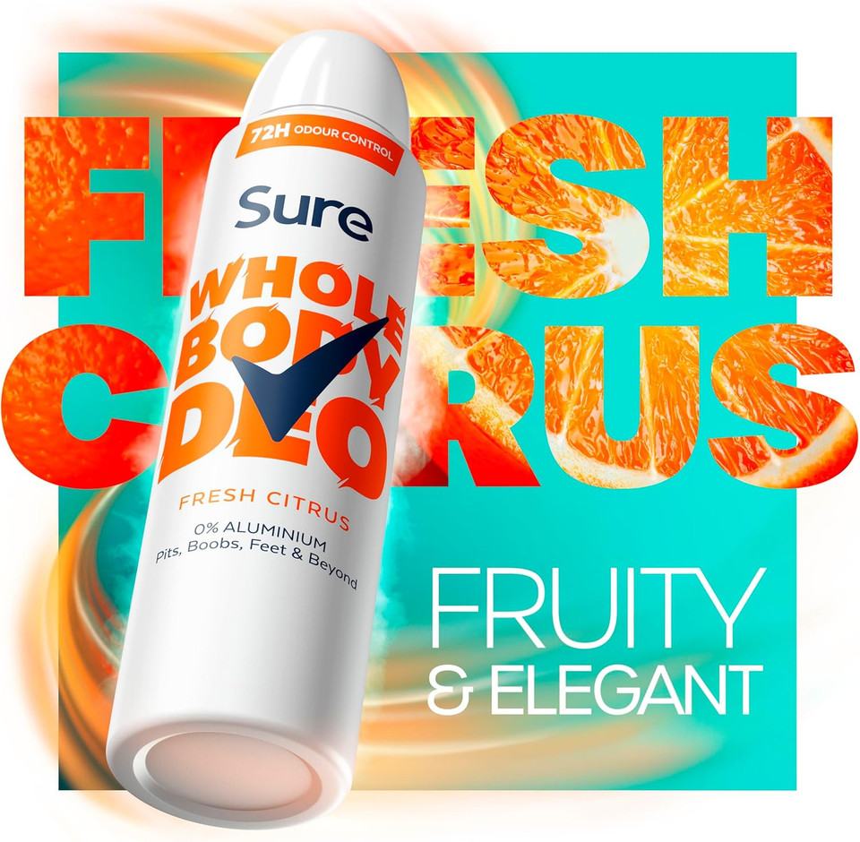 Sure Fresh Citrus Whole Body Deodorant Women's Deodorant Spray with a fresh & airy fragrance for 72 hour odour control 150 ml