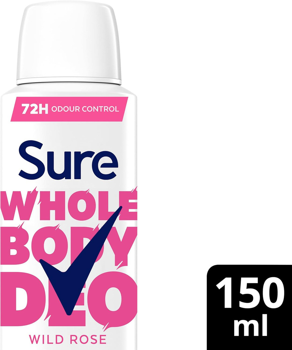 Sure Wild Rose Whole Body Deodorant Women's Deodorant Spray with a fresh & floral fragrance for 72 hour odour control 150 ml