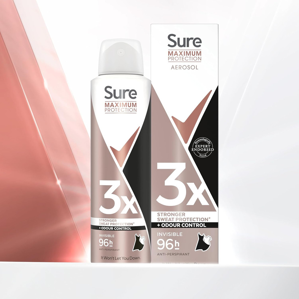 Sure Maximum Protection Invisible Anti-Perspirant Aerosol Women's Deodorant Spray with 3x stronger* sweat protection for 96 hour sweat and odour protection 150 ml