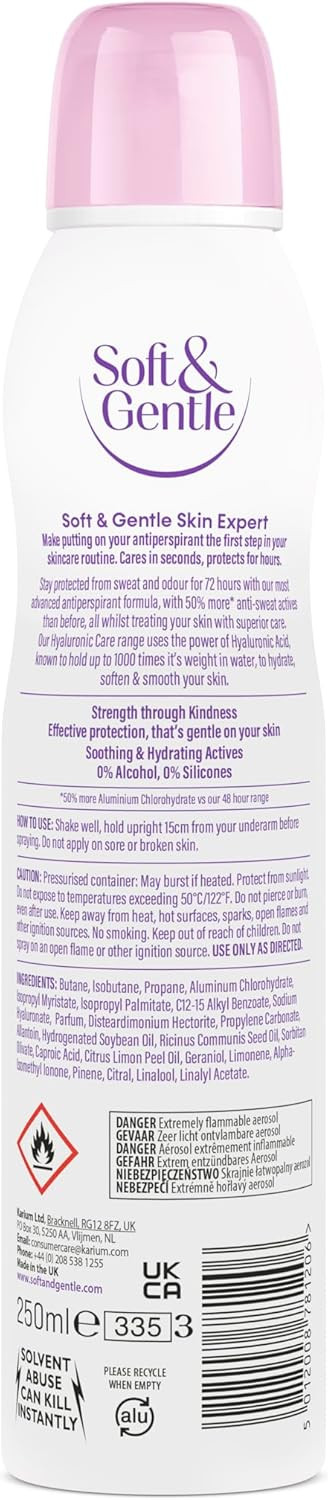 SOFT & GENTLE Anti-perspirant Deodorant, Skin Expert Hyaluronic Care, Watermelon Spritz, 72H Protection 250ml