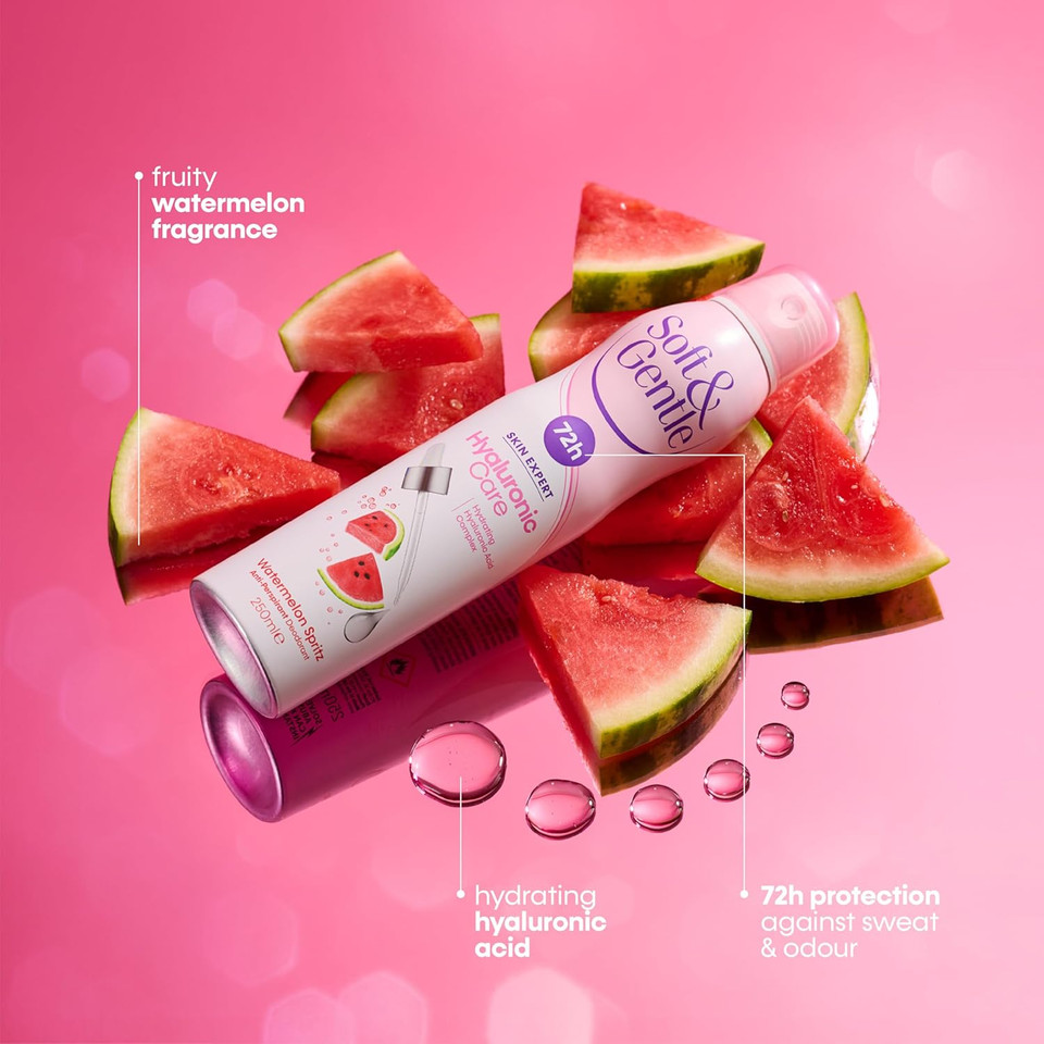 SOFT & GENTLE Anti-perspirant Deodorant, Skin Expert Hyaluronic Care, Watermelon Spritz, 72H Protection 250ml