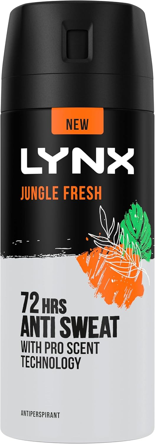 Lynx Jungle Fresh Antiperspirant Deodorant with a palm leaves & amber scent Spray for 72-hour sweat and odour protection 150 ml