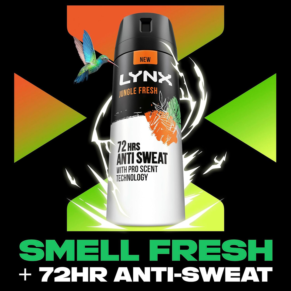 Lynx Jungle Fresh Antiperspirant Deodorant with a palm leaves & amber scent Spray for 72-hour sweat and odour protection 150 ml