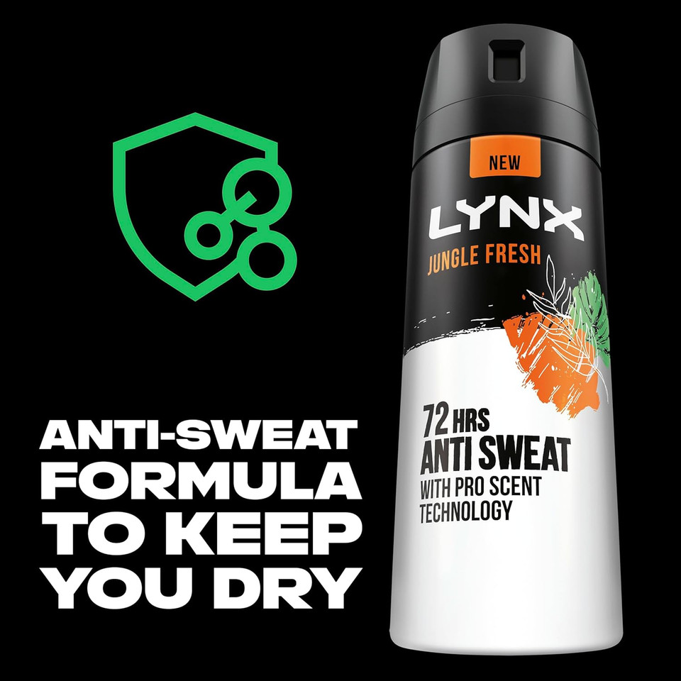Lynx Jungle Fresh Antiperspirant Deodorant with a palm leaves & amber scent Spray for 72-hour sweat and odour protection 150 ml