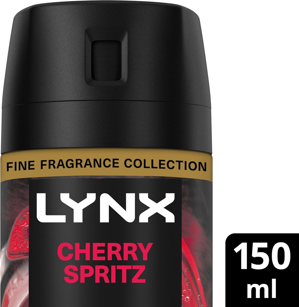 Lynx Fine Fragrance Collection Cherry Spritz Premium Body Spray Men's Deodorant infused with a cherry, red apple & amber scent for 72 hours of freshness 150 ml