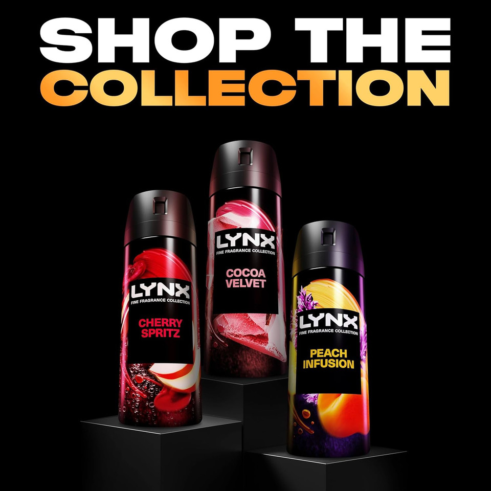 Lynx Fine Fragrance Collection Cocoa Velvet Premium Body Spray Men's Deodorant infused with a cocoa, vanilla & cedarwood scent for 72 hours of freshness 150 ml