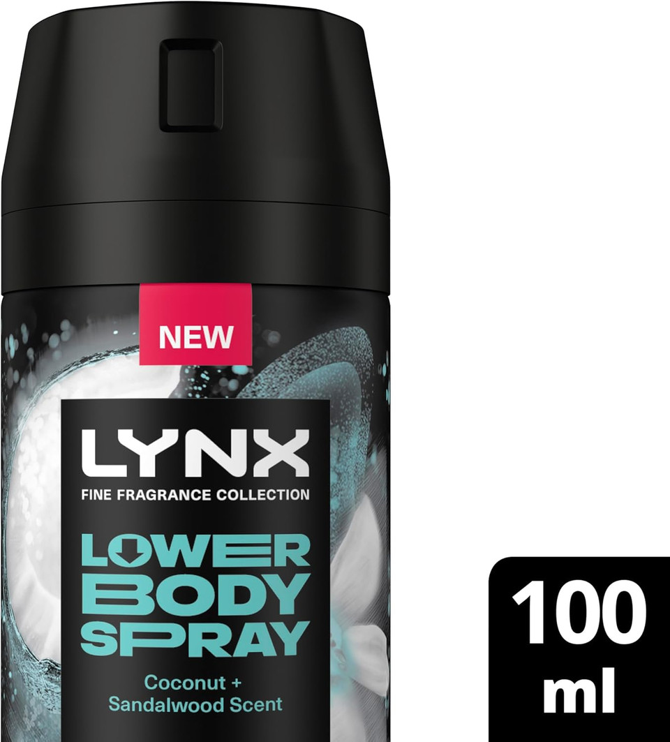 Lynx Fine Fragrance Collection Coconut + Sandalwood Lower Body Spray premium light deodorant spray for 72 hours of freshness 100 ml