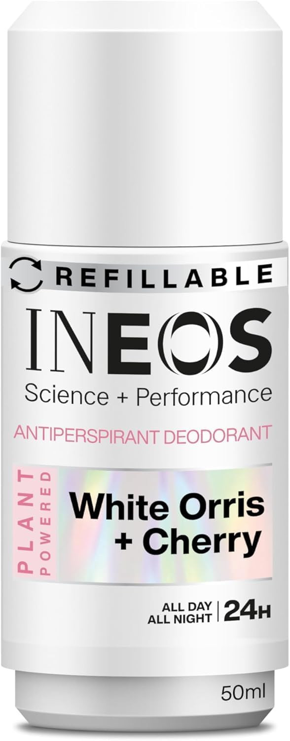 INEOS Skin Science - All Day + All Night 24H Freshness + Protection Antiperspirant Deodorant Roll On White Orris + Cherry - With SkinActiv Cooling Tech - Plant Powered 50ml