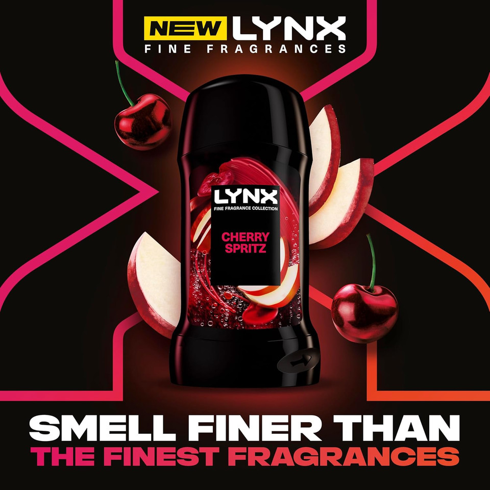 Lynx Fine Fragrance Collection Cherry Spritz Premium Deodorant Stick Men's Deodorant with a cherry, red apple & amber fragrance for 72 hour odour protection 50 ml