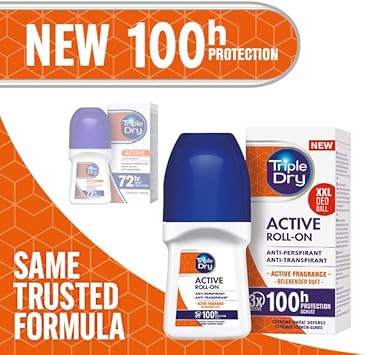 Triple Dry Men | Active Fragrance Anti-Perspirant Roll On 50ml | 100-Hour Protection Against Excessive Sweating | Fights Odour | Triple Active Formula | Clinically Proven | Male
