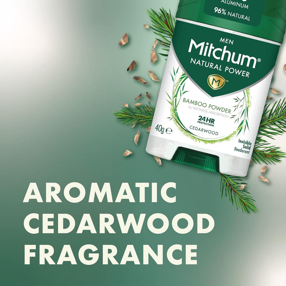 Mitchum Men Natural Deodorant Stick, Aluminium Free, Vegan, Cruelty Free, 96% Natural Ingredients, Cedarwood