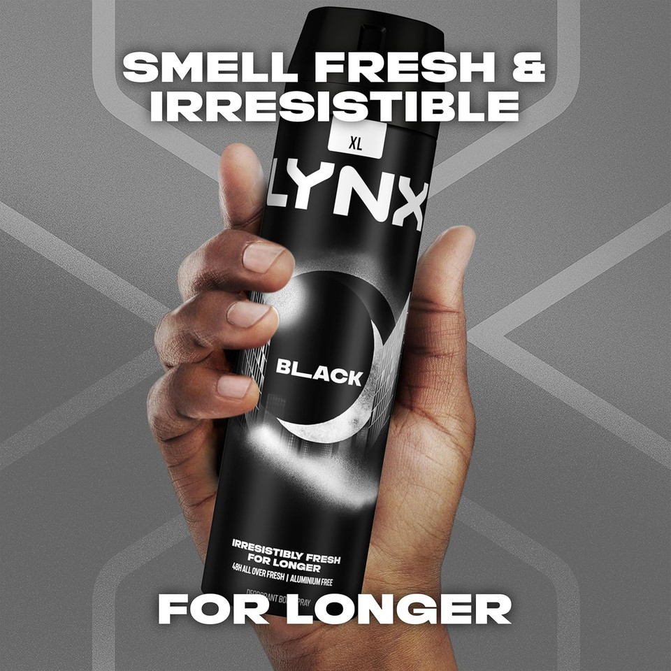 Lynx Black Aerosol Body Spray Men's Deodorant Spray with a frozen pear & cedarwood scent for 48 hours of odour-busting, high definition fragrance 200 ml