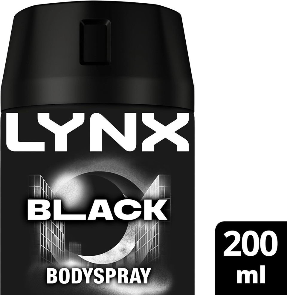 Lynx Black Aerosol Body Spray Men's Deodorant Spray with a frozen pear & cedarwood scent for 48 hours of odour-busting, high definition fragrance 200 ml