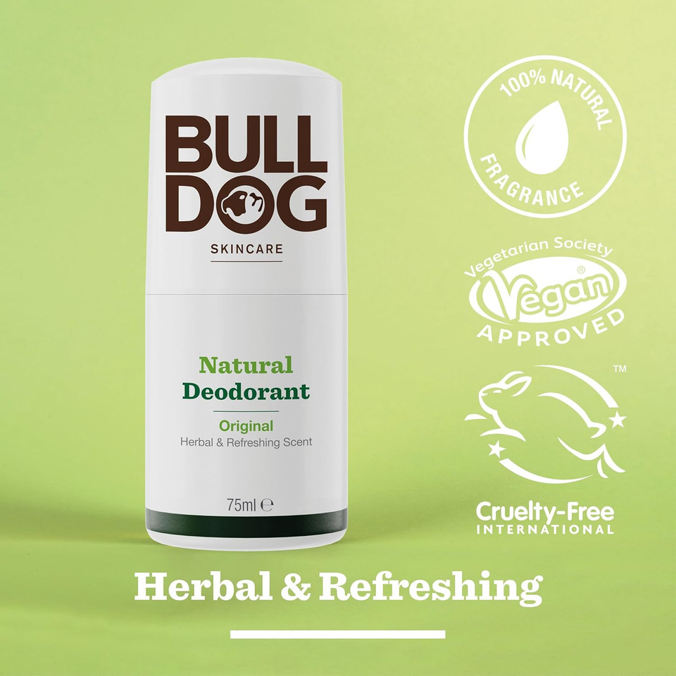 Bulldog Skincare Lemon and Bergamot Roll On Natural Deodorant, 75 ml (Pack of 2)
