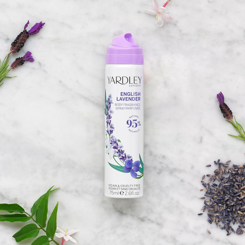 Yardley London English Lavender Body Spray, Floral Body Spray for Women with Notes of Geranuim and Jasmine, Lavender Body Mist for Women 75ml