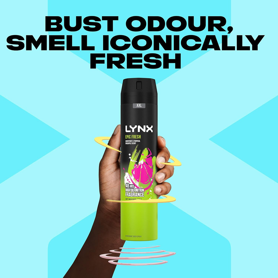 Lynx Epic Fresh Grapefruit & Tropical Pineapple 48 Hours Men Body Spray, 250ml