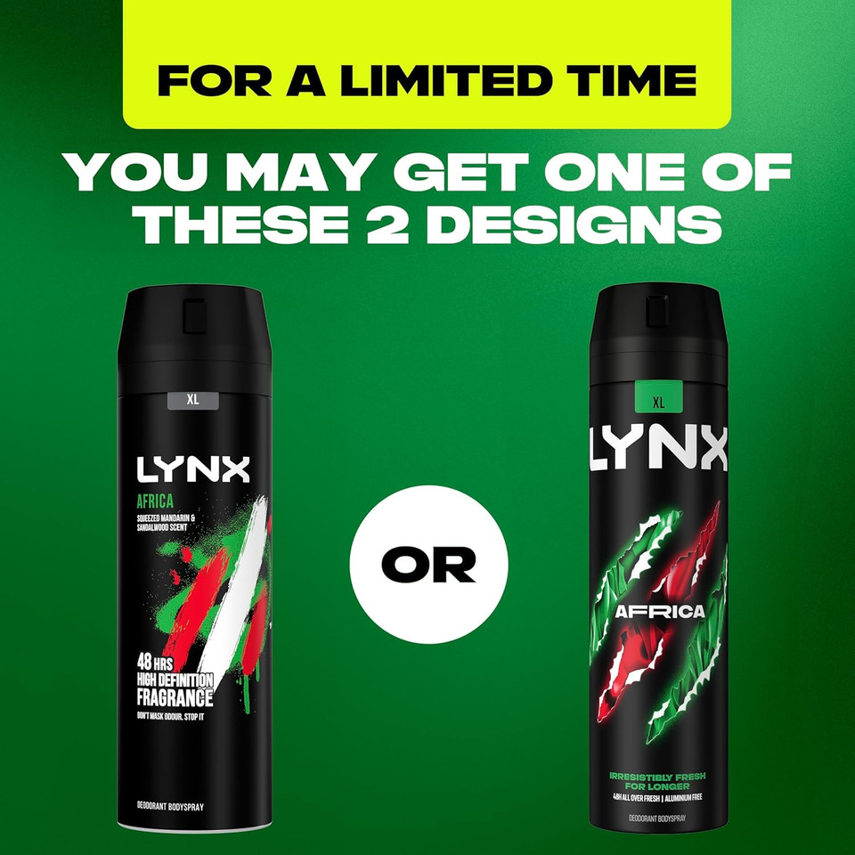 Lynx Africa XL Aerosol Body Spray Men's Deodorant Spray with a mandarin & sandalwood scent for 48 hours of odour busting, high definition fragrance 200 ml