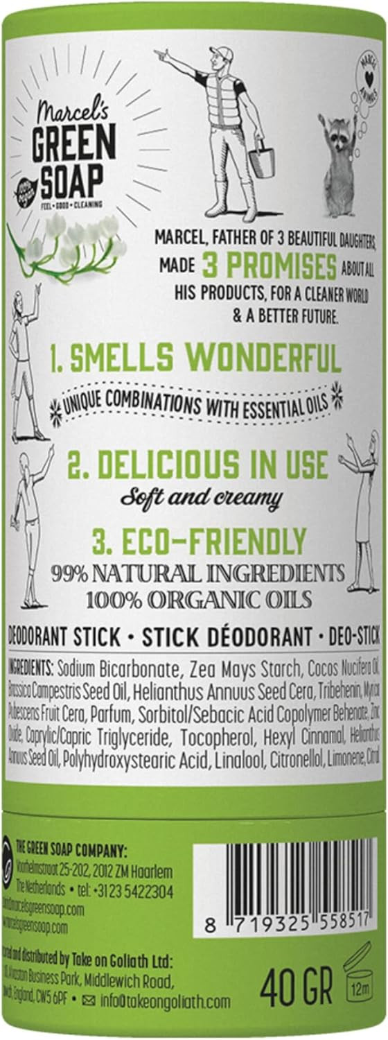 Marcel's Green Soap - Deodorant Stick Tonka & Muguet - Antiperspirant without aluminum or alcohol - Eco friendly - Vegan - 97% Biodegradable - 40 G