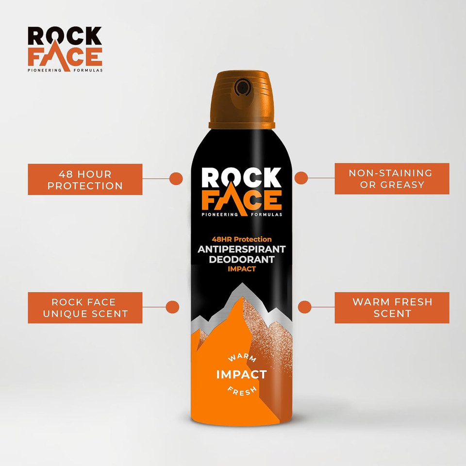 Rock Face Antiperspirant Deodorant for Men 200ml | Impact | Fast Absorbing | Non-Staining | 48 Hour Protection (Pack of 2)