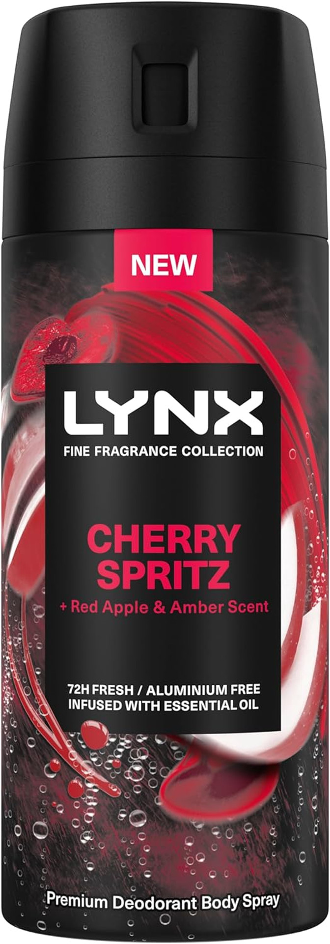Lynx Fine Fragrance Collection Cherry Spritz Premium Body Spray Men's Deodorant infused with a cherry, red apple & amber scent for 72 hours of freshness 150 ml (Pack of 2)