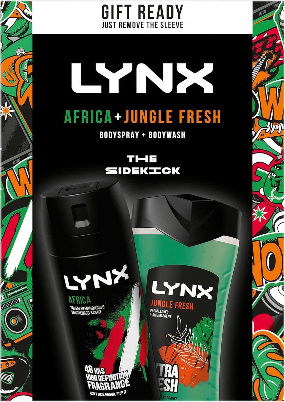 LYNX Africa & Jungle Fresh The Sidekick Duo Deodorant Gift Set 3-in-1 Body, Face & Hair Wash & Body Spray perfect for his daily routine 2 piece LYNX Africa & Jungle Fresh The Sidekick Duo Deodorant Gift Set 3-in-1 Body, Face & Hair Wash & Body Spray perfect for his daily routine 2 piece