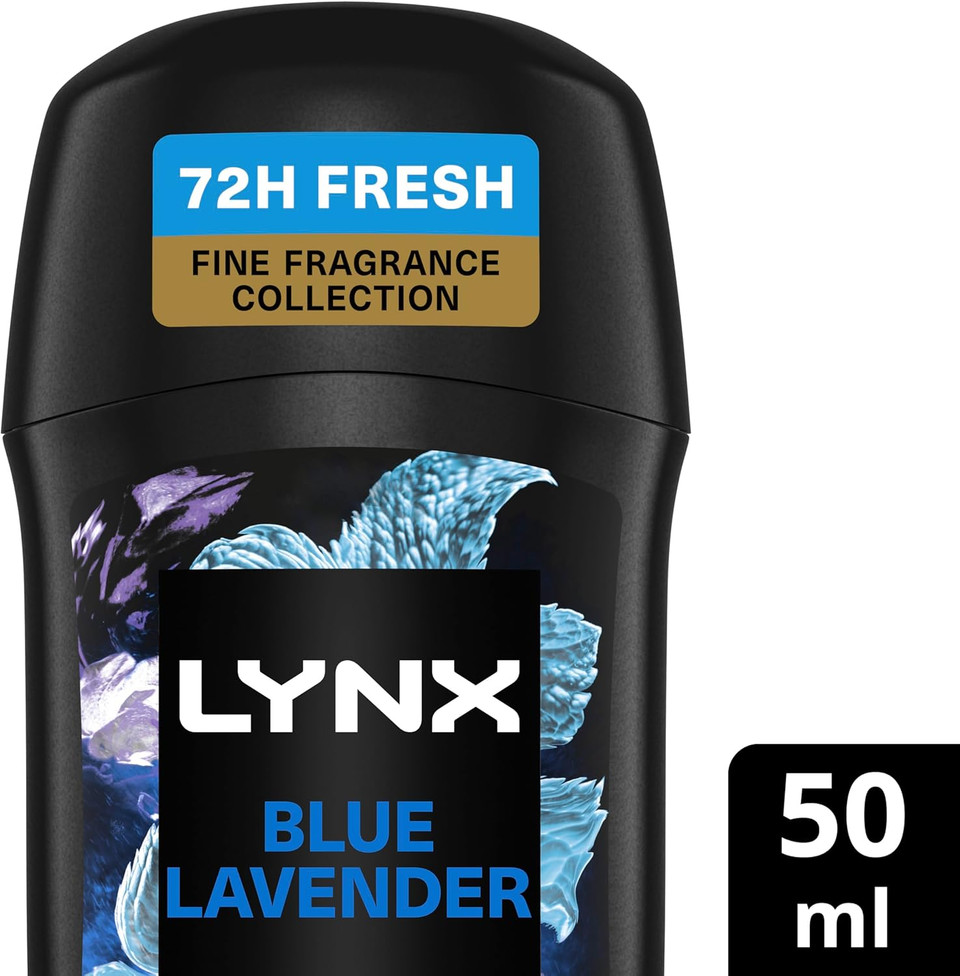 Lynx Fine Fragrance Collection Blue Lavender Premium Deodorant Stick Men's Deodorant with a lavender, mint & amber fragrance for 72 hour odour protection 50 ml (Pack of 2)
