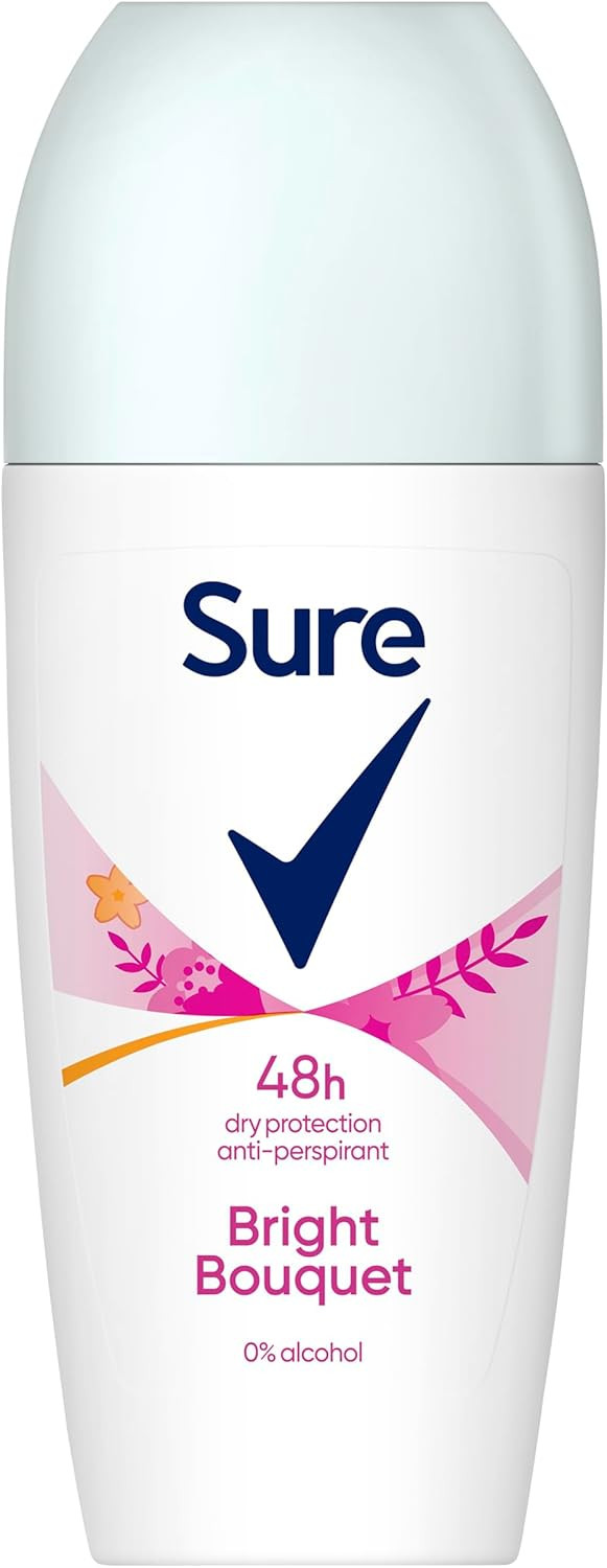 Sure Bright Bouquet Anti-Perspirant Roll On Women's Deodorant with a strawberry, apricot & vanilla fragrance for 48 hour sweat and odour protection 6x 50 ml