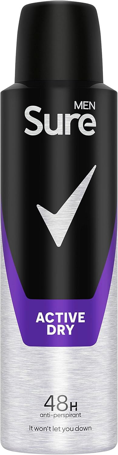Sure Men Active Dry Anti-perspirant Deodorant Aerosol 48h protection anti-perspirant deodorant spray for effective sweat and odour protection 6x 150 ml