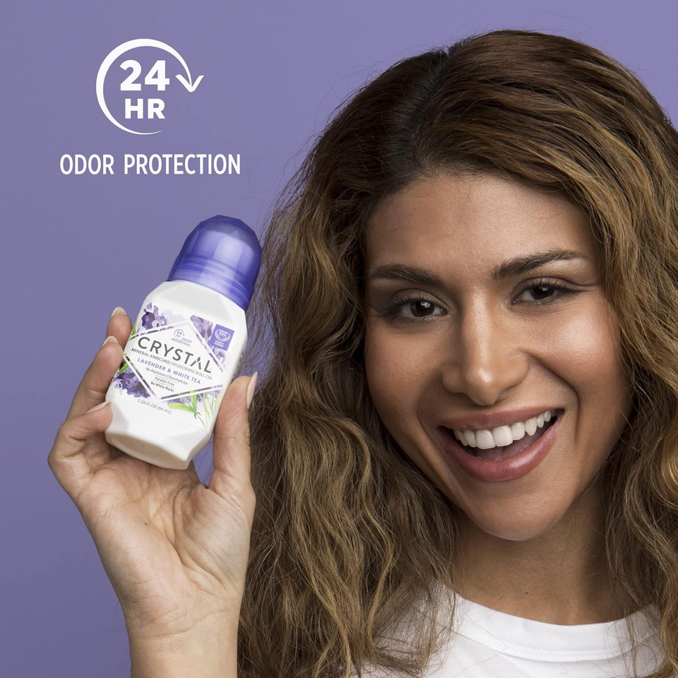 Crystal essence Deodorant Roll-On, Lavender and White Tea 2.25 fl. oz