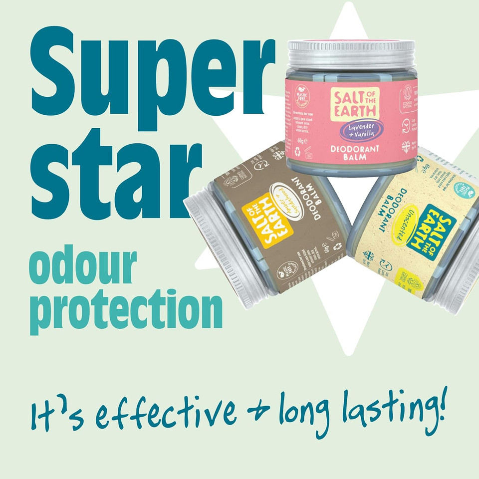 Salt of the Earth - Natural Vegan Deodorant Balm; Long Lasting Protection, Leaping Bunny Approved, Plastic & Aluminium Free - Lavender & Vanilla - 60g