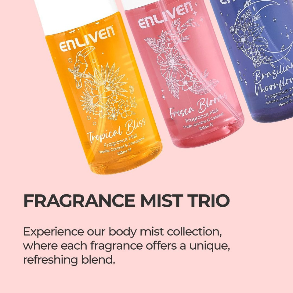 Enliven Brazilian Moonflower Fragrance Mist - 150mlx3 Pack - Notes of Jasmine, Pear, Freesia and Sandalwood - Body Spray - Gifts For Women - Fragrance Body Mist - Womens Body Spray